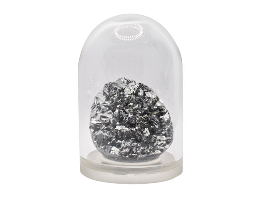 arsenic metal crystals cluster shiny argon sealed dome, arsenic glass dome, arsenic element domes, arsenic crystals, arsenic element sample for collection