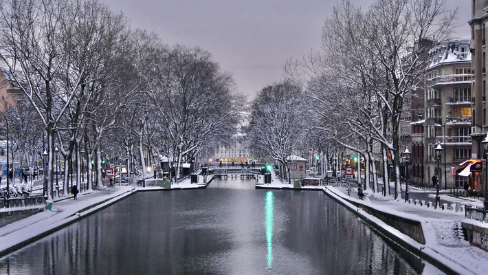 Neige, Ecluse des Morts, Canal Saint Martin, 75010 Paris, F,