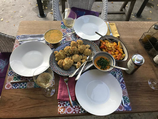 Blumenkohl aus dem Ofen - Kartoffeln, Kürbis und Süsskartoffeln aus der Friteuse