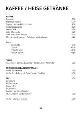 Speise- und Getränkekarte Adoro Gusto 2026