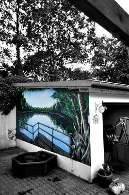 Garagengiebelwand mit Seeblick