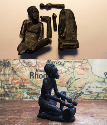 Réassemblage d'une statuette en terre cuite (RDC 1977, Musée africain de Namur)