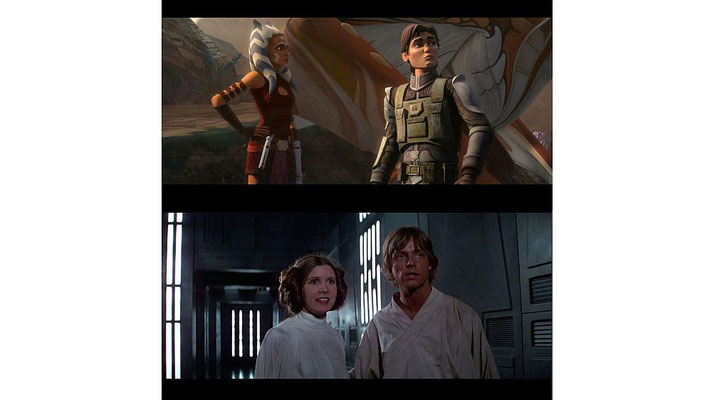 Als Lux Ahsoka darauf hinweist, dass Steelas Mut schön und gut ist ("Was nützt uns dass, wenn sie getötet wird") es ist eine bewusste Anspielung auf Luke Skywalkers Bemerkung zu Han Solo in Episode IV.