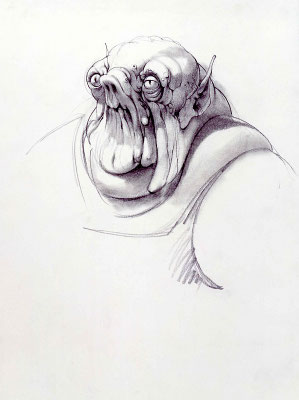 Azmorigan basiert auf Ralph McQuarries frühen Entwürfen für Jabba the Hutt.