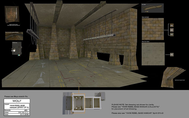Hangar der Rebellenbasis / Konzeptzeichnung  von Amy Beth Christenson