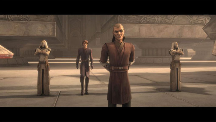 Vor dem Jedi-Tempel sind die Temple Guards zu sehen. Wir werden weitere von ihnen in diesem Handlungsstrang sehen.