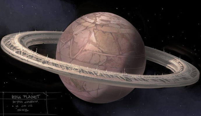 Das Konzept einer ringförmigen Raumstation, die einen ganzen Planeten umkreist, wurde zuerst in der Konzept-Design-Phase von Star Wars Episode III entwickelt.
