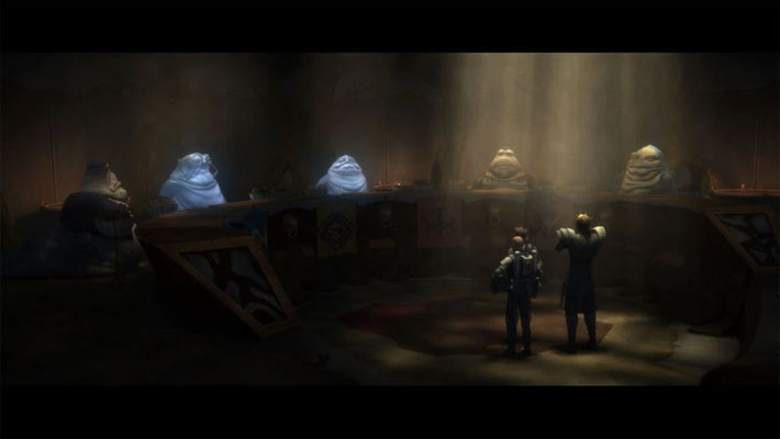 Jabba sagt in dieser Folge "Stuka Crispo", was Death Watch bedeutet.