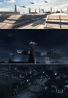 Die Republik Militärbasis ist zum ersten Mal zu sehen und lässt den Aufstieg des Galaktischen Imperiums erahnen. Sie war erstmals in Episode III zu sehen.