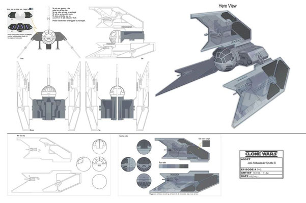 Darth Sidious' Shuttle (modifiziertes Jedi Ambassador Shuttle B) Illustration von Andre Kirk.