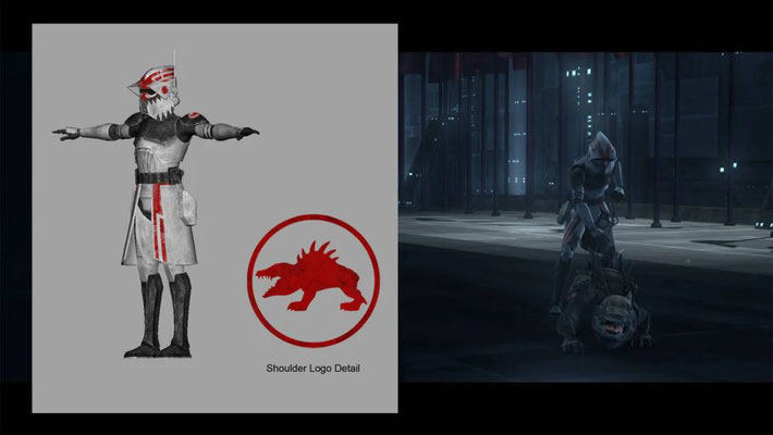 Die erste Clone Trooper mit dem Massiff heißt Sergeant Hound. Sein Tier heißt Grizzer. Character Illustration von JP Balmet.