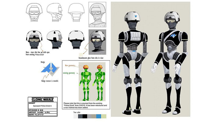 Raumhafen Polizei-Droide Charakter Design Illustration von Andre Kirk 