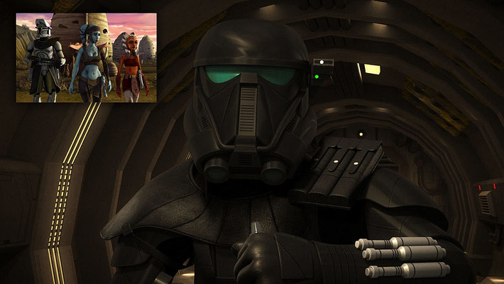 Der Death Trooper Commander DT-F16 wird von Jennifer Hale gesprochen, die auch schon Aayla Secura in "The Clone Wars" und Bastila Shan in dem Videospiel "Knights of the Old Republic" ihre Stimme lieh.