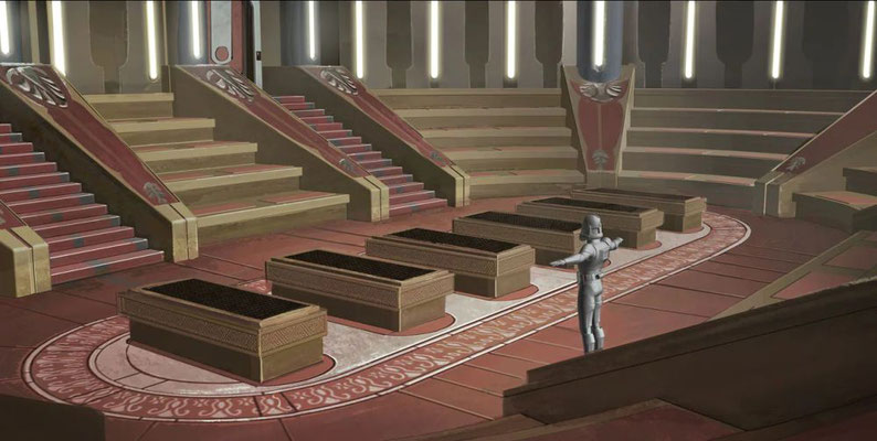 Jedi-Tempel Beerdigungsraum. Illustration von Tara Rueping.