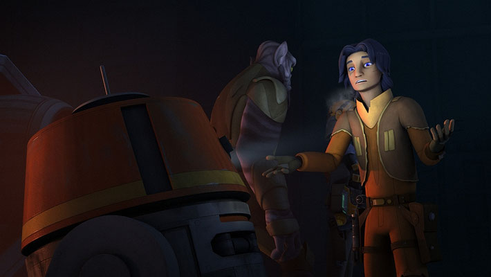In dieser Episode ist zu sehen, dass Ezra die mechanische Stimme von Chopper erlernt.