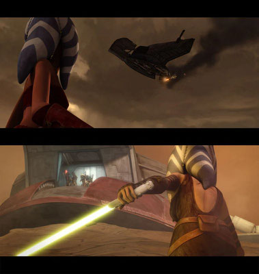 Ironischerweise wird Ahsoka durch das Schiff gerettet, dass sie in "Lethal Trackdown"zum Absturz bringt.