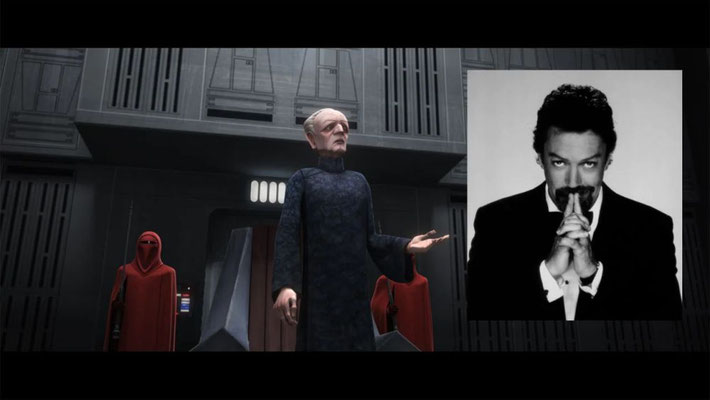 Die Rolle von Palpatine in dieser Folge übernahm Schauspieler Tim Curry. Er ist bekannt für Rollen in Werken wie The Rocky Horror Picture Show, Clue, Legend und It.