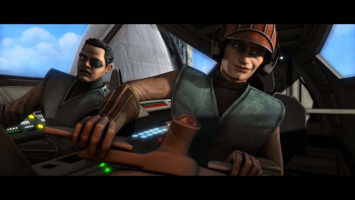 Clovis denkt, dass Anakin nur ein Pilot ist. In der Folge "Spione des Senats" / Staffel 2 sah er ihn nur als Padmés Piloten