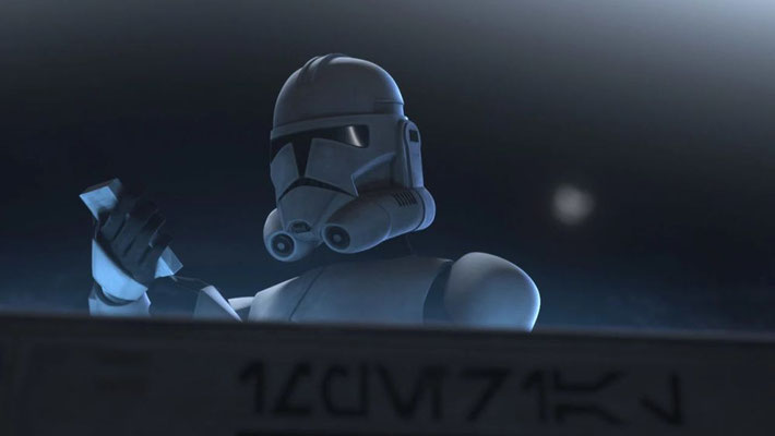 Die Aurabesh-Beschriftung an dem imperialen Checkpoint bedeutet "Imperial Informational Station"