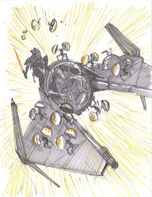 Original Illustration der Jedi Abfangjäger-Sequenz aus Dave Filonis Skizzenbuch.
