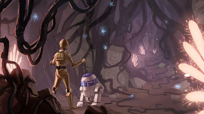 C-3PO und R2-D2 in Aleen Unterwelt Umgebungs-Design 