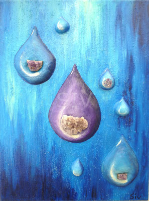 Die 4 Elemente - Wasser, 40x30 cm, Acryl und Amethyst auf Leinwand