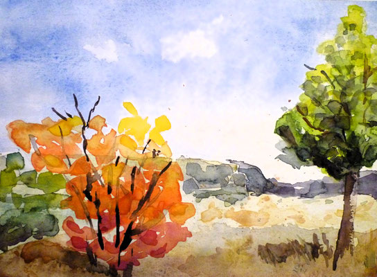 Herbstlandschaft, Aquarell auf Papier, 22x30 cm