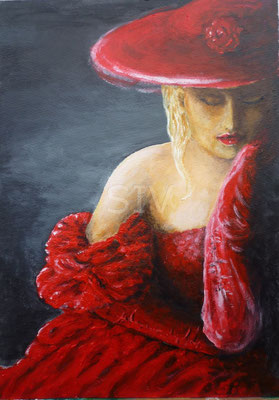 Lady in Red, 34x24 cm, Acryl auf Mal-Karton (im Rahmen)