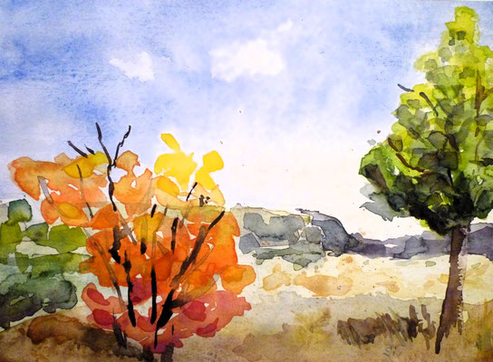 Herbstlandschaft, Aquarell auf Papier, 22x30 cm