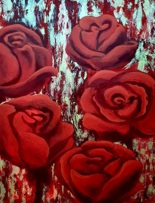 Fünf Rosen, 90x70 cm, Acryl auf Leinwand