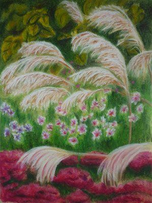 Staudengarten, 31x24 cm, Pastellkreide auf Büttenpapier