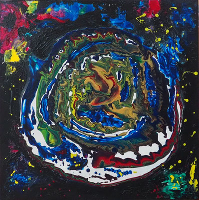 Sphäre, Acryl auf Leinwand (teils Pouring-Technik), 80x80 cm