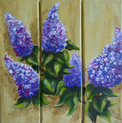 Flieder, Triptychon je 30x10 cm, Acryl auf Leinwand