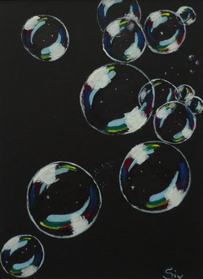 Seifenblasen, Acryl auf Black Paper (Studie) 14,8x21 cm, gerahmt