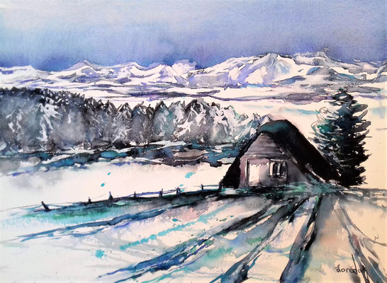 Cabane en hiver mit Passepartout 40 x 50 CHF 250