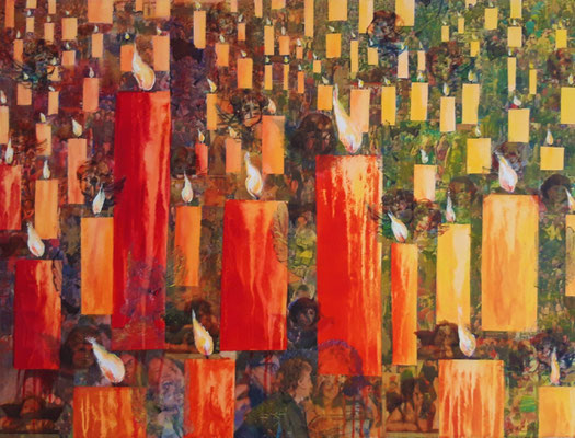 Flammes dans le vent 60 x 80 Leinwand/canevas - Mischtechnik Acryl und Collage CHF 600