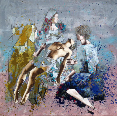 97x95 cm. Oleo, acrílico y tinta china sobre tabla. 