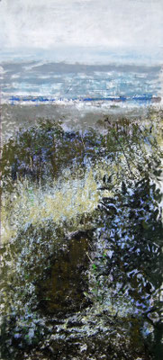 Córdoba desde Sierra Morena. Oleo, acrílico, y tinta china sobre tabla. 92x41 cm. 680 cm.