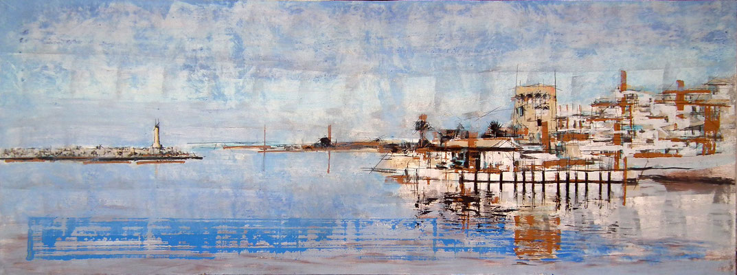 Banus. Puerto Banus. Oleo, acrílico, y tinta china sobre tabla. 170X62 cm. 1.900 €.