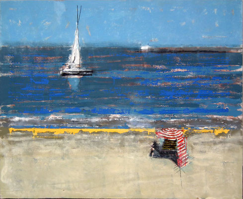 Playa. 62x51 cm. Oleo, acrílico, y tinta china sobre tabla.  550 €.