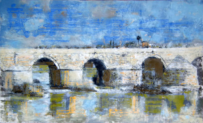 Puente Romano. 122x74 cm. Oleo, acrílico, y tinta china sobre tabla.  1.450 €.