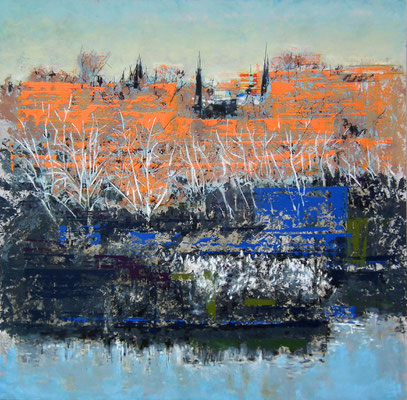 Soto del Río. 80x80 cm. Oleo, acrílico, y tinta china sobre tabla.  1.150 €.