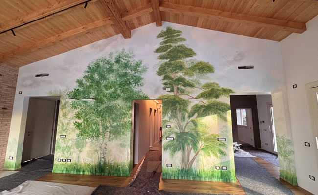 dipinto di alberi di cedro; dipinto pittorico interni; pittura di alberi su parete interna