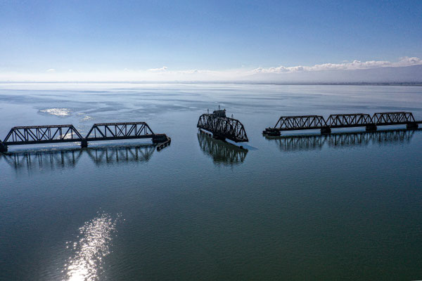 railroad draw bridge, san francisco bay, california