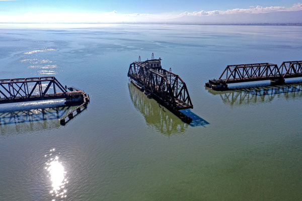 railroad draw bridge, san francisco bay, california