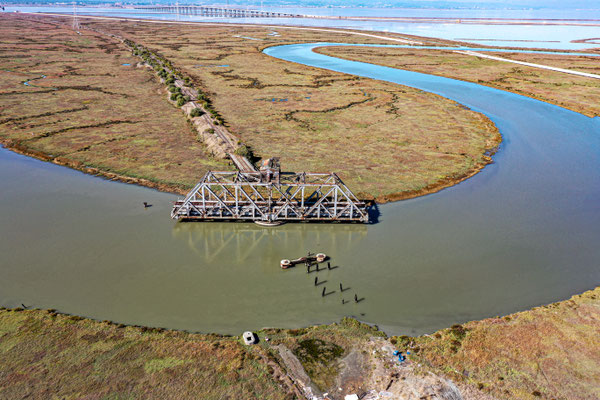 railroad draw bridge, san francisco bay, california