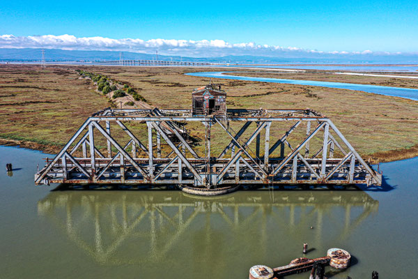 railroad draw bridge, san francisco bay, california