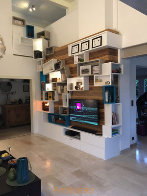 agencement TV audio comptemporain de salon anthonee