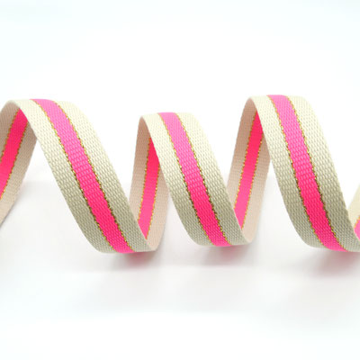 Gurtband beige mit neon-pinkem Streifen – ideal für Taschen und Accessoires