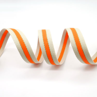Gurtband beige mit neon-orangem Streifen – robustes Baumwollband für DIY